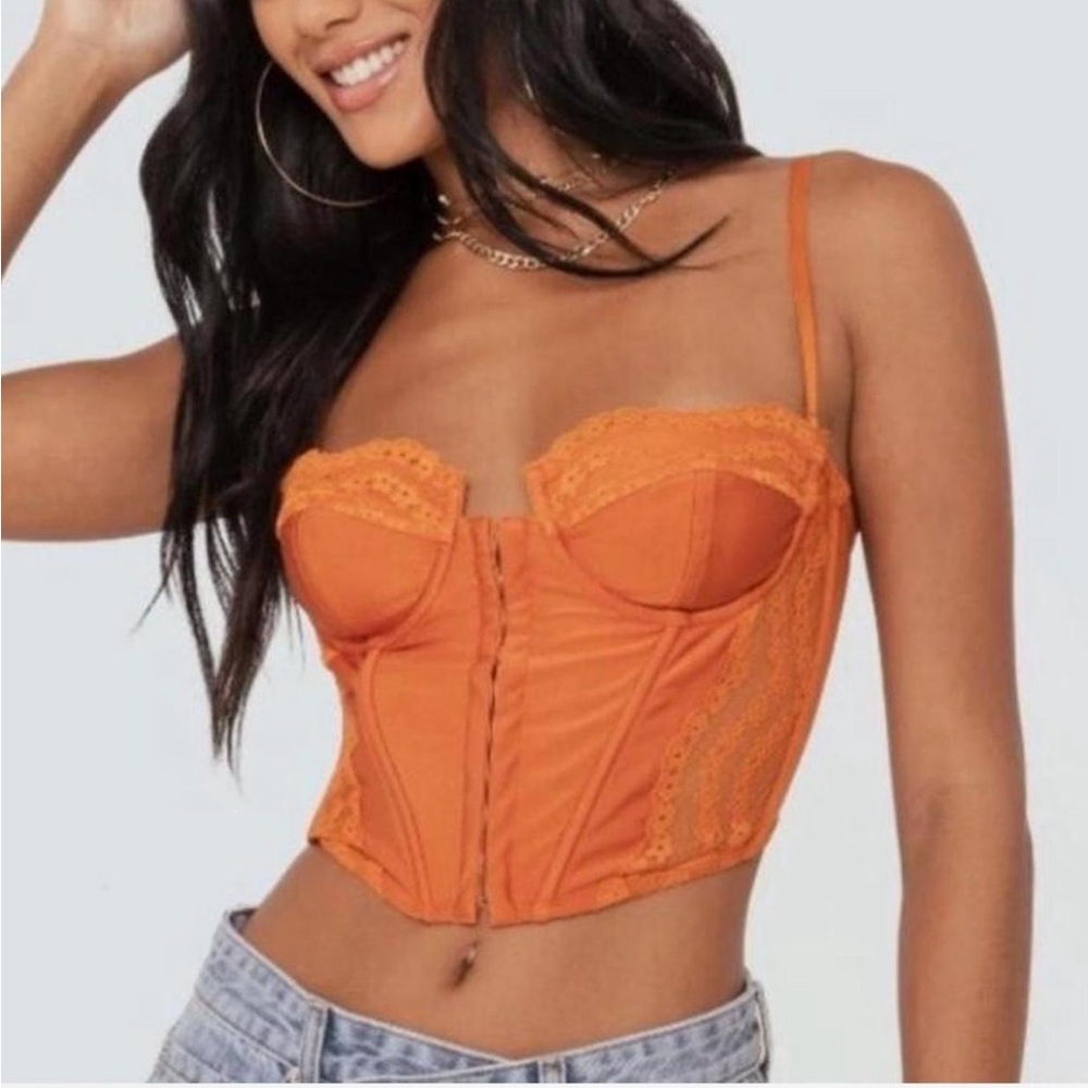 Edikted Rust Lace Corset Top